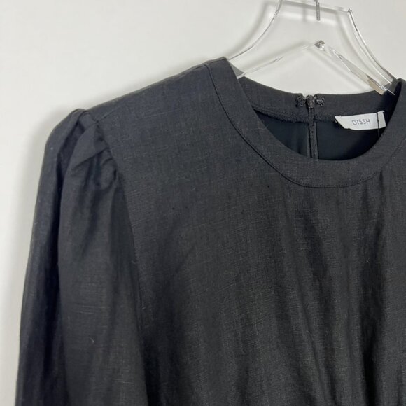 NWT Dissh Dress Women's Size 14 Black 100% Linen Long Sleeve Midi Dark Romantic - Picture 3 of 15
